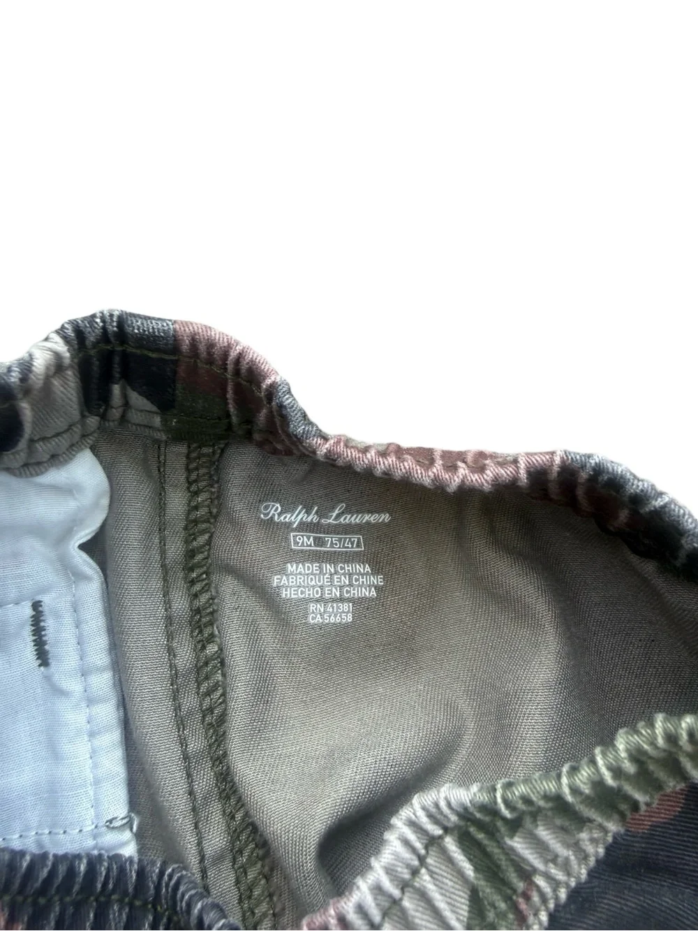 Ralph Lauren 12 months Camo Cargo Joggers with Red Plaid Pockets